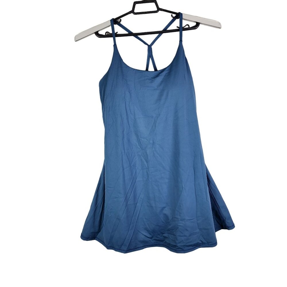 Women's Blue One Piece Swim Suit Dress Stretch Criss-Cross Back w/ shorts XL